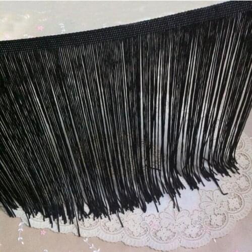Hot Sale 1 Meter Super Wide Gold Black Tassel Fringe Lace Trim Mesh Make as Latin Dress Curtain Stage Decoration
