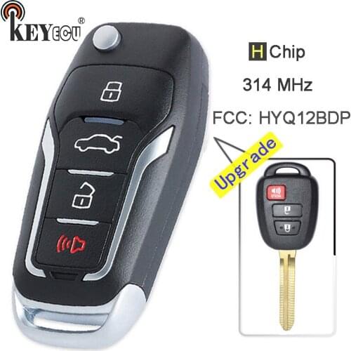 KEYECU 314MHz H Chip FCC: HYQ12BDP Upgraded Flip Folding 2+1 3 Button Remote Key Fob TOY43 for Toyota RAV4 Scion xB Tacoma
