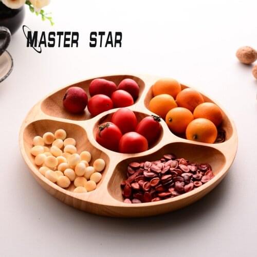 Master Star Wood Snack Dish Five Lattice Family Fruit Dessert Dish Whole Grains Plate Unbreakable Simple Home Party Tray