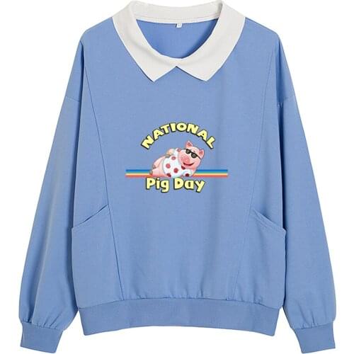 Harajuku Cute Funny Pig Sweatshirts 90s Aesthetic Hoodies Cotton for Teen Girls Jogging with Pocket Sweet Clothes Pullovers Tops