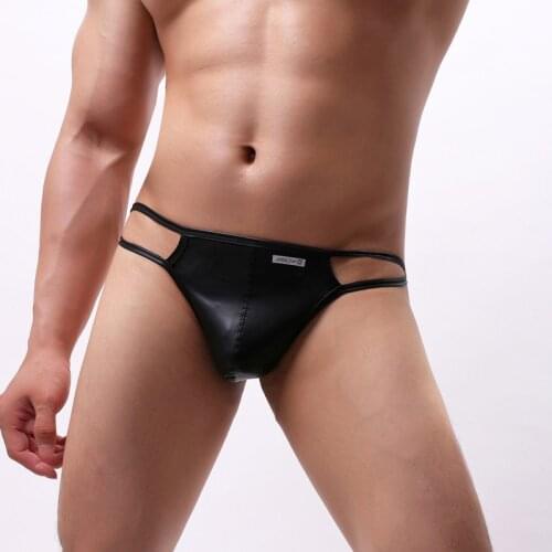 Mens Panties Jockstrap PU Leather T-back Underwear Latex Briefs String Homme Male Bikini Hombre Cuecas Gay Lingerie Tanga XL