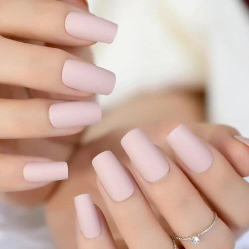 Soft Pink Purple Matte False Nails Light Lilac Color Frosted Women Fake Nail Square Top Finish Designs Finger Nail Art Tips