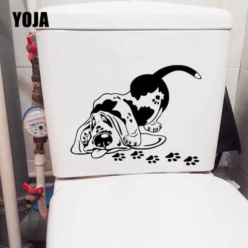 YOJA 23.7X18.2CM Wall Decal Funny Cartoon Basset Hound Breed Dog Puppy Pet Toilet Decal Home Decor T5-1662