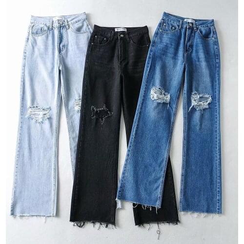 New Fashion Jeans with Wide Waist and Double Knees with Holes In Spring 2021 DLZK554