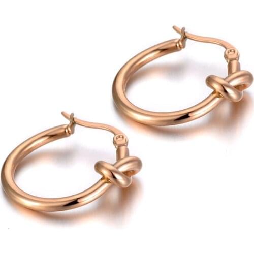 New Original Design Titanium Stainless Steel Knotted Hoop Earrings Trendy Bohemia Office Party Earrings For Women E19282