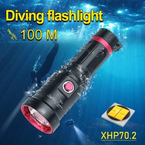 IPX8 Professional LED Diving Flashlight XHP70.2 Diving Torch Underwater Lamp XHP70 Waterproof Scuba Flashlight Diving Work Light