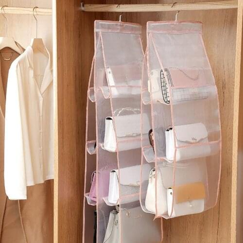 2/3/4 Layers Handbag Hanging Organizer Transparent PVC Nylon Bag Storage Hanging Bag Washable Foldable Storage for Closet