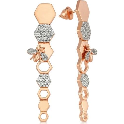 Valori Jewels Bee Honey, Zirconia White Gemstone, Rose Gold Plated, Sterling Silver Earrings