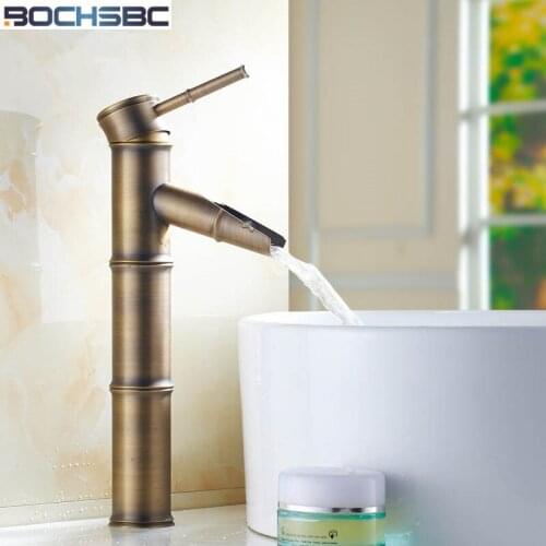 BOCHSBC Bathroom Kitchen Basin Faucet Antique Bronze Finish Brass Mixer Tap Hot and Cold Sink Faucet Vintage Bath Accessories