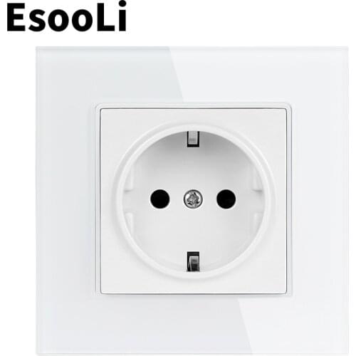 EsooLi Glass Panel Wall Crystal Power Socket Plug Grounded, 16A EU Standard Electrical Outlet 86mm * 86mm Power Socket