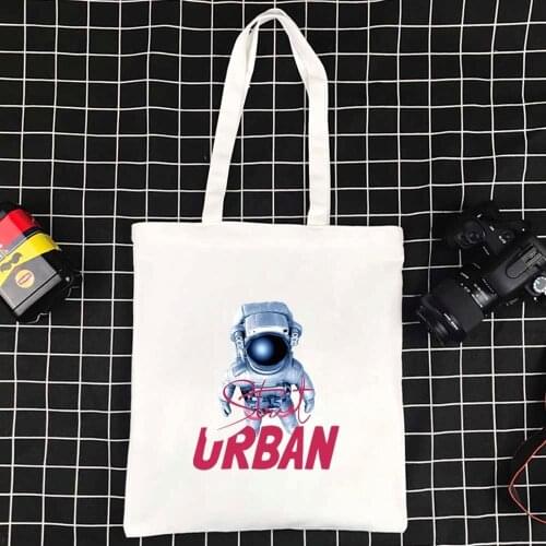 Supermarket Shopping Bags for Women Reusable Canvas Bag Eco-friendly Shopper Handbag Foldable Handbags Cute Astronaut Tote Bag