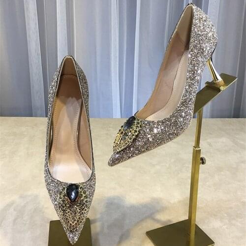 Fashion Rhinestone Pumps Women Bridesmaid Wedding Shoes Pointed Toe Bling High Heels Shoes Women Sexy Party Zapatos De Mujer