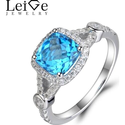 Leige Jewelry Swiss Blue Topaz Ring 925 Sterling Silver Blue Topaz Wedding Engagement Rings for Women Fine Jewelry Multistone
