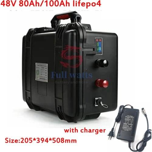 Waterproof 48V 80Ah Lifepo4 48v 100AH lifepo4 battery with BMS for 4000w 3000w Scooter bike golf cart RV bike +10A charger