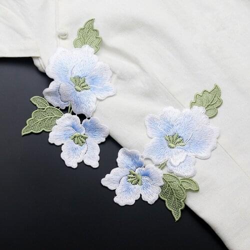 High Quality Magnolia Flower Embroidery Patches for DIY Clothing 18*9.5cm Hand Sew On Parches Clothes Applique