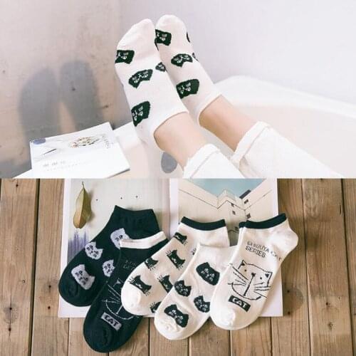 Yishine 5 Pairs/Pack High Quality Lovely Cat Animals Printed Women Socks Creative Casual Cotton Funny Animal Soft Sock