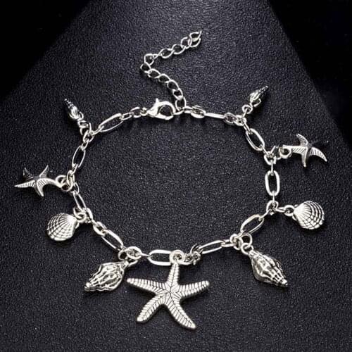 Women Anklets Bracelets Starfish Shell Charm Stainless Steel Anklets 24 Cm 9-11 Inches Vintage Fashion Jewelry Factory Offer