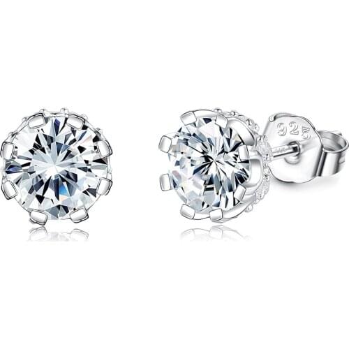 SILVERHOO 925 Sterling Silver Stud Earring For Women Cubic Zirconia White Luxury Earrings Popular Style Anniversary Fine Jewelry