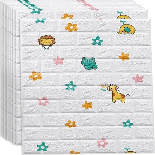 1pcs 3D Brick Cartoon Animal Pattern Wallpaper DIY Self-adhesive Waterproof PE Foam Wall Stickers Childrens Room Decor