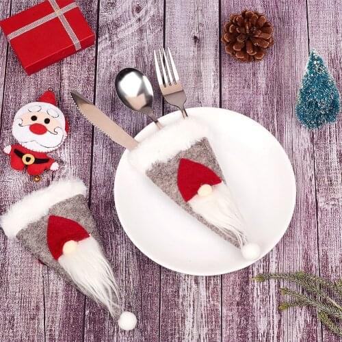 12pcs Christmas Knife Fork Holder Bags Kitchen Xmas Hat Cover Decor Bag Xmas Dinning Table Decorations Tableware Accessories