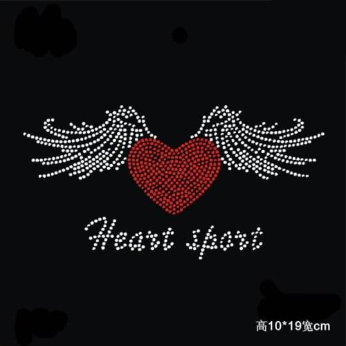 2pc/lot Heart sport wings hot fix rhinestone transfer motifs iron on crystal transfers design patches applique