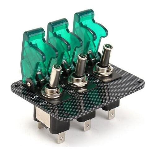 3x 12V Switch Car Racing On Off Aircraft Type Green LED Toggle Switch Control Flip Cover Low Price