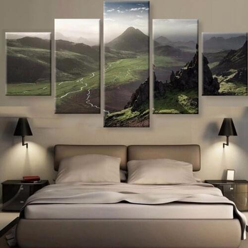 5pcs Mountain Landscape Oil Paintings On Canvas Wall Art Home Decor Modular Poster Pictures HD Print For Living Room Decoration