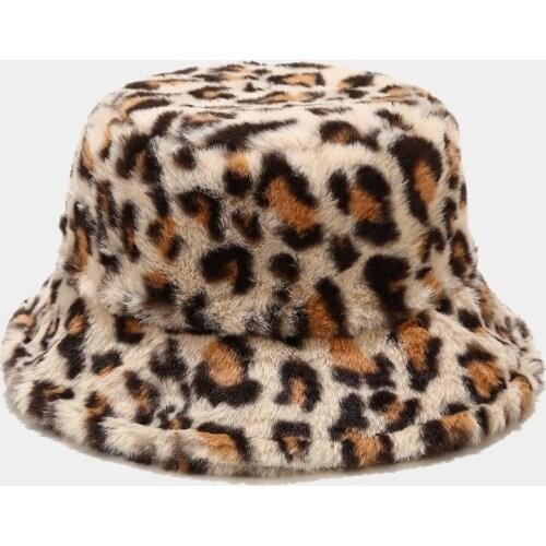 9 Color Camel Leopard Fishing Caps Panama Bob Fisherman Gorros Warm Soft Faux Fur Winter Bucket Hat For Women Ladies