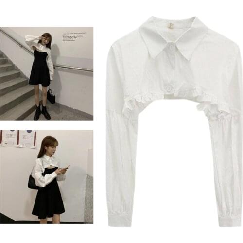 White Women Fake Collar Dickey Stylish Newest Crop Top Half Blouse Hoodie