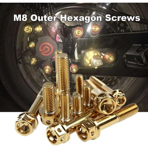 M8 Motorcycle Gold Screws Nut Outside Hex Head Cap Bolts Screws Hexagon 304 Stainless Steel M8*10/15/20/25/30/35/40/45/50/55mm
