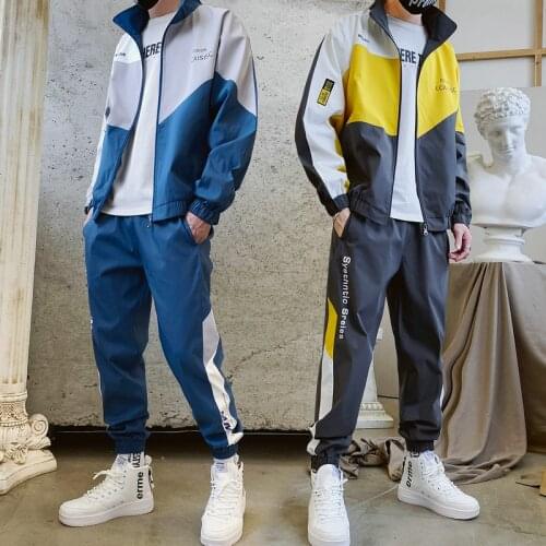 Mens Tracksuit Streetwear Two-piece Set Sweat Suit Polyester Overalls Mens Jacket and Harem Pants 2020 Hip Hop Mens Cloth