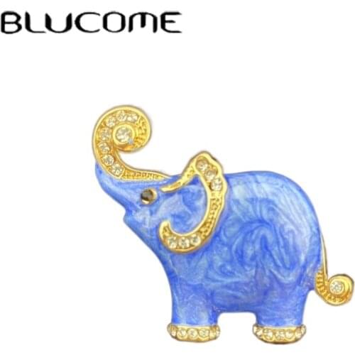 Blucome Enamel Elephant Shape Brooch Crystal Pins Brooches For Kids New Arrival lovely Blue Texture Scarf Clothes Jewelry