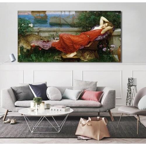 Holover Canvas Oil Painting Aesthetic Home Decoration William Waterhouse"Ariadne"Romanticism Mythology Artwork Wall Art