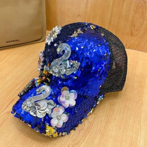 Hats For Women Sequined Rhinestone Swan Baseball Cap 2021 Spring Adjustable Brand Ladies Cap Summer Sunscreen Sun Hat Girl