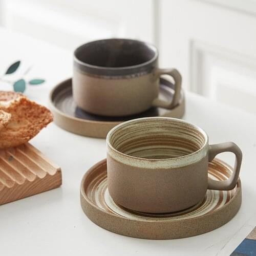 Creative Japanese-Style Coarse Pottery Coffee Cup Ceramic Cup with Saucer Mug Couple Cup