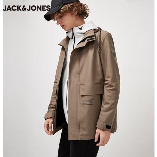 JackJones Mens Hooded Stand-up Collar with Drawstring Waterproof Cargo Casual Jacket|220121534
