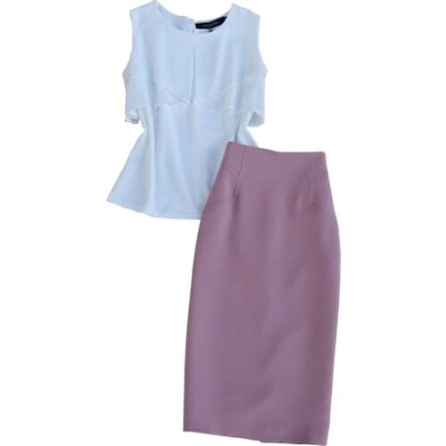 Summer New Style Korean Fashion Suit Female Sleeveless Chiffon Shirt High Waist Skirt One Step Hip Skirt 2-piece Set