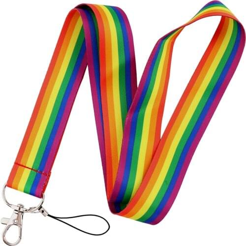 LT815 LGBT Rainbow Gay Lanyard For Keychain ID Card Cover Pass Mobile Phone USB Badge Holder Key Ring Neck Straps Accessories