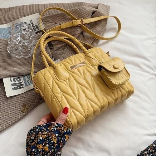 Small Solid Color PU Leather Tote Crossbody Bags For Women 2021 Summer Travel Fashion 2 Pcs/set Shoulder Handbag Designer