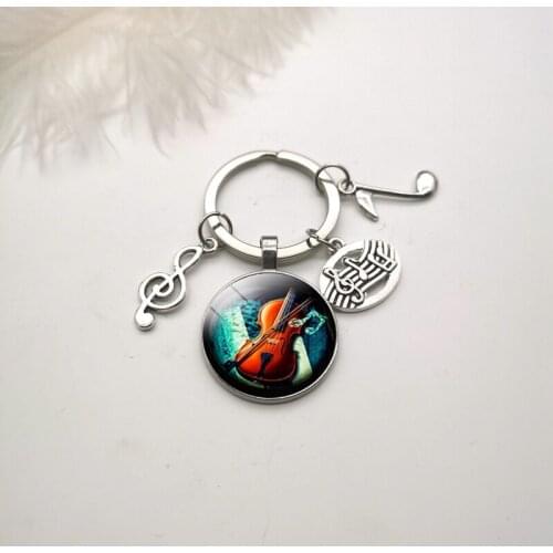 Fashion instrument song violin oil painting music key chain handbag pendant music new jewelry gifts for musicians