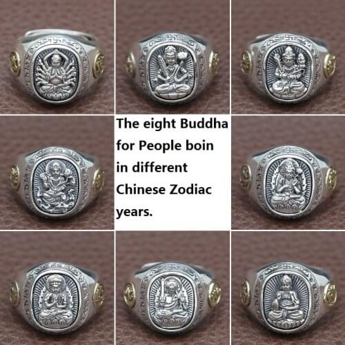 NEW! Vintage 925 Silver Buddha Rings Thai Sterling Silver Buddha Rings for People boin in the Chinese Zodiac years Buddha Ring