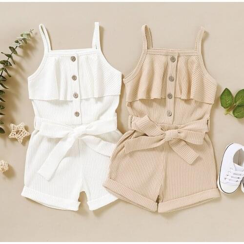 Baby Clothes Girl Baby Romper Summer Toddler Baby Girls Sleeveless Solid Ruffles Suspender Romper Jumpsuit Overalls Jumpsuit
