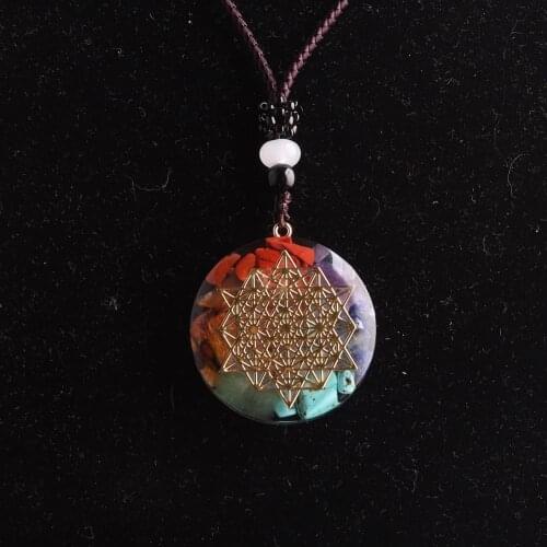 Wholesale 6pcs/lot Pendant Sri Yantra Symbol Chakra Healing Energy Necklace Amulet Jewelry Handmade Professional Dropshipping