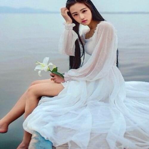 Maternity Dress Lantern Sleeve pregnant women in Bohemia white dress fairies women Lantern Sleeve long skirt dress breathable