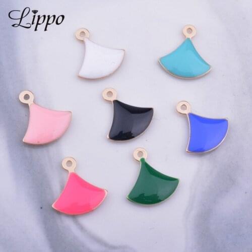 30pcs Copper Gold Color Charms Both Side Dropping Oil Small Fan-shaped For Earring Necklace Enamel Pendant
