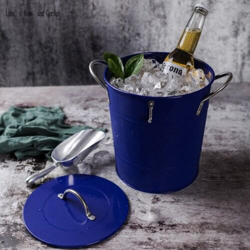 Varnish painting modern Stainless steel ice bucket with lid and scoop