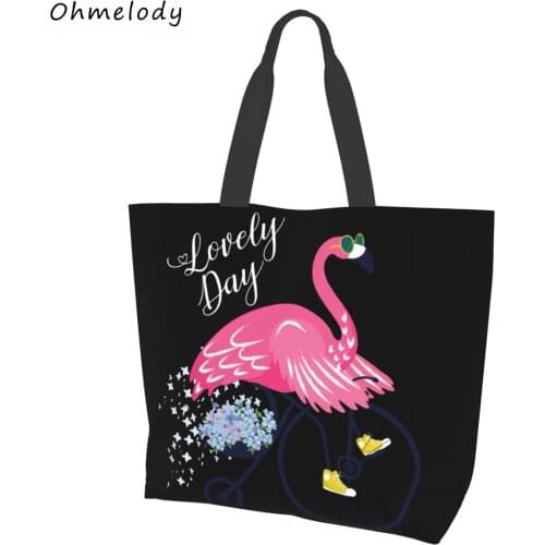 Lovely Flamingo Womens Shoulder Handbags Hawaii Style Beach Bags Foldable Shopping Tote Large Travelling Totes Girls School Bag