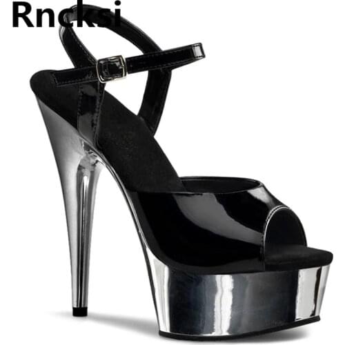 Rncksi Women Electroplating 15cm Sandals Pole Dance Party Shoes Night Club Party Sandals 15cm High Heels Platform Dance Shoes