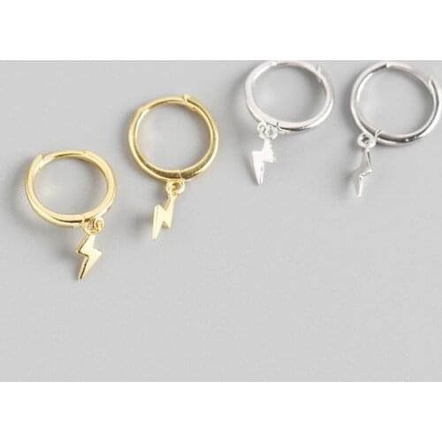 S925 Silver Color Earring Simple Geometric Lightning Punk Style Earring Charm Personality Women Earring Jewelry