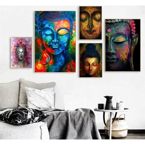Self-adhesive Wall Sticker Abstract Buddha Face Poster Wall Art Prints and Pictures Buddhism Poster Home Living Room Decor